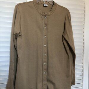 Peruvian Connection Olive Gray Button Down Pima Cotton Long Sleeve Women's top